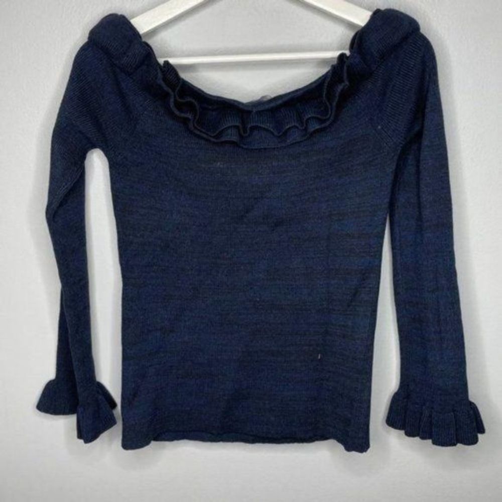 WHBM Blue Off‎ Shoulder Ruffle Sweater - Picture 3 of 3